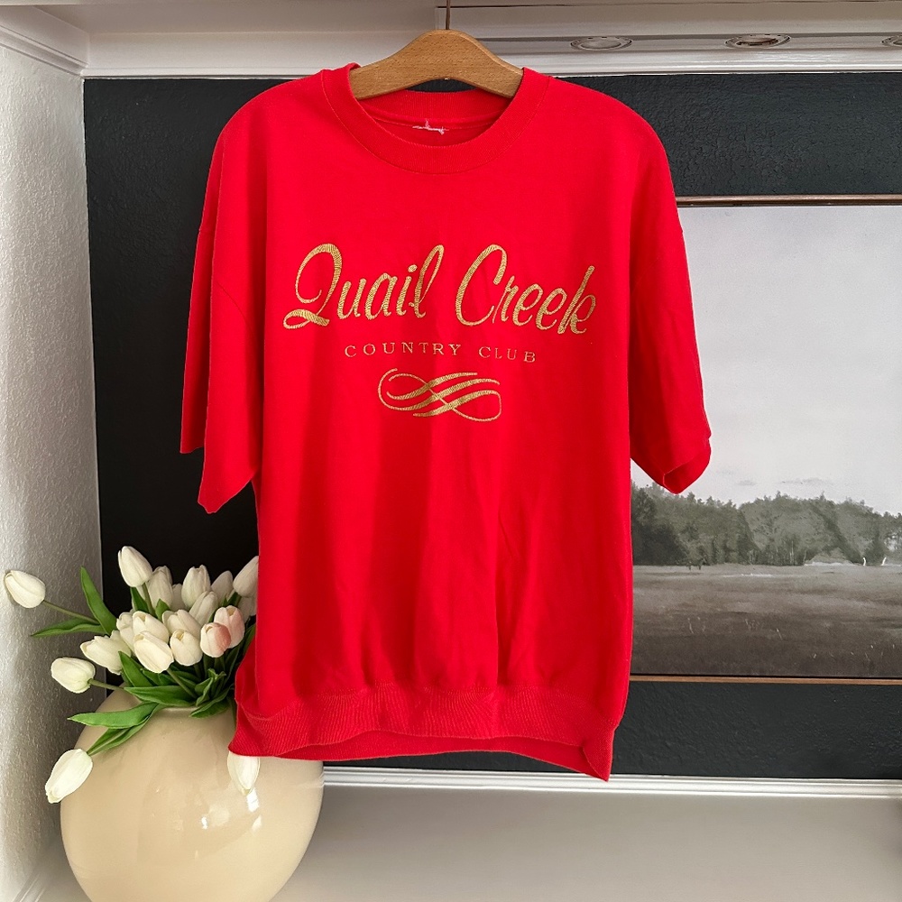 Vintage 90s Quail Creek Country Club Shirt Single Stitch Red Retro